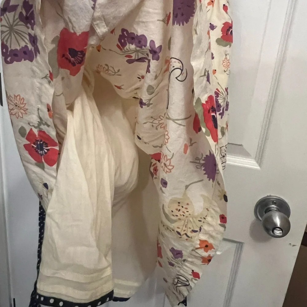 Anthropologie Cream Floral Midi Dress with Black Trim - Picture 9 of 16